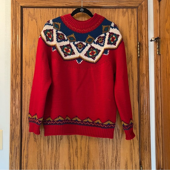 Red Patterned Women's Sweater - Picture 1 of 5